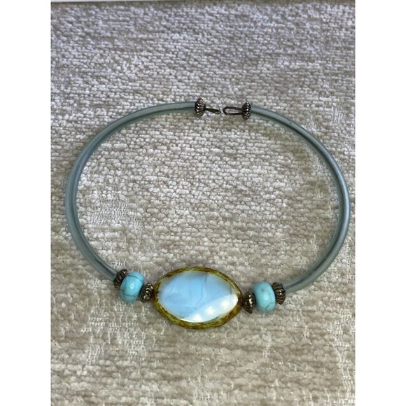 Beach Bracelet Murano Style Glass Spring Collapse Blue Turquoise Color 8” Loose - Picture 3 of 5